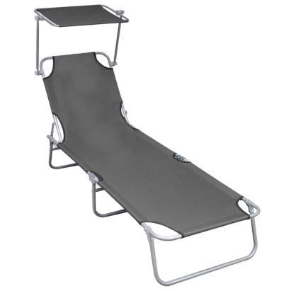 Șezlong pliabil cu copertină, gri, aluminiu GartenMobel Dekor