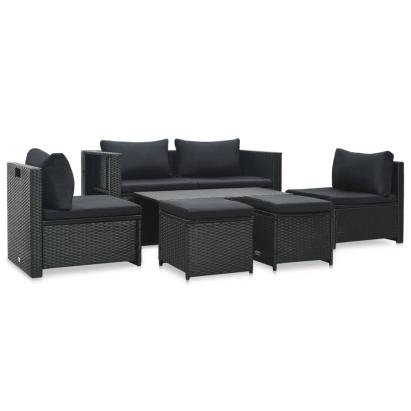 Set mobilier de grădină cu perne, 6 piese, negru, poliratan GartenMobel Dekor