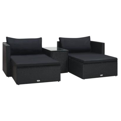 Set mobilier de grădină cu perne, 5 piese, negru, poliratan GartenMobel Dekor