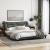 Cadru de pat cu lumini LED, gri închis, 180x200 cm, textil GartenMobel Dekor