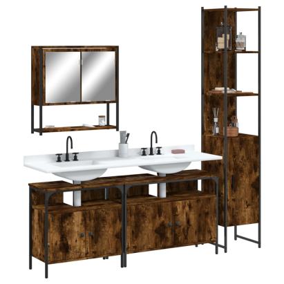 Set mobilier de baie, 4 piese, stejar fumuriu, lemn prelucrat GartenMobel Dekor