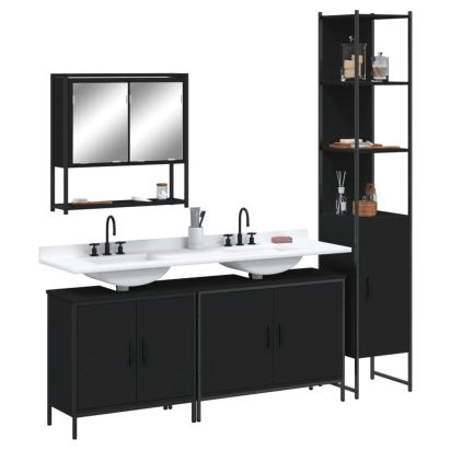 Set mobilier de baie, 4 piese, negru, lemn prelucrat GartenMobel Dekor