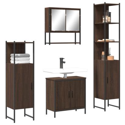 Set mobilier de baie, 4 piese, stejar maro, lemn prelucrat GartenMobel Dekor