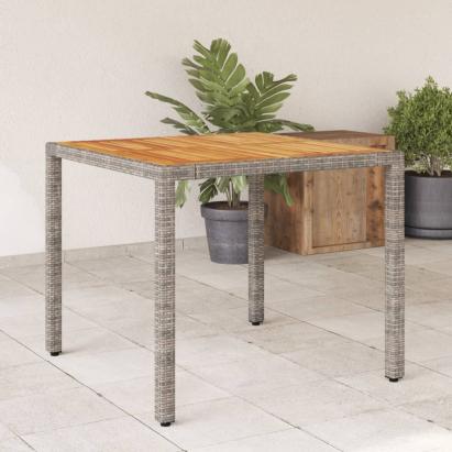 Masă grădină, blat din lemn acacia gri 90x90x75 cm poliratan GartenMobel Dekor