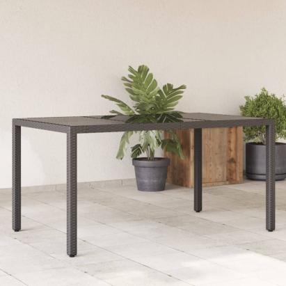Masă grădină cu blat din sticlă, negru, 150x90x75 cm, poliratan GartenMobel Dekor