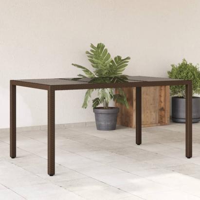 Masă de grădină cu blat din sticlă maro 150x90x75 cm, poliratan GartenMobel Dekor