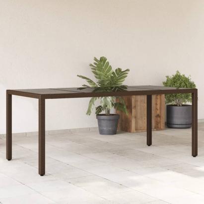 Masă de grădină cu blat din sticlă maro 190x90x75 cm poliratan GartenMobel Dekor