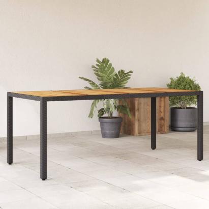 Masă grădină, blat din lemn acacia negru 190x90x75 cm poliratan GartenMobel Dekor