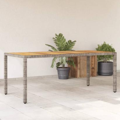 Masă grădină, blat din lemn acacia gri 190x90x75 cm poliratan GartenMobel Dekor