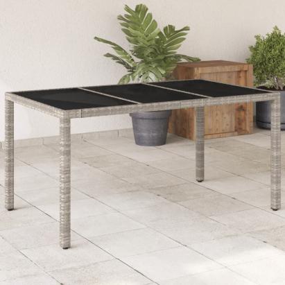 Masă grădină blat din sticlă gri deschis 150x90x75 cm poliratan GartenMobel Dekor