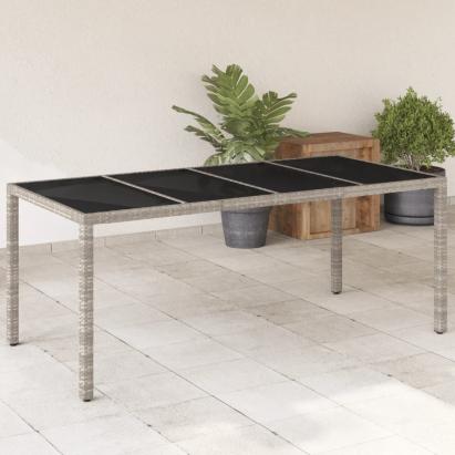 Masă de grădină cu blat din sticlă gri, 190x90x75 cm, poliratan GartenMobel Dekor