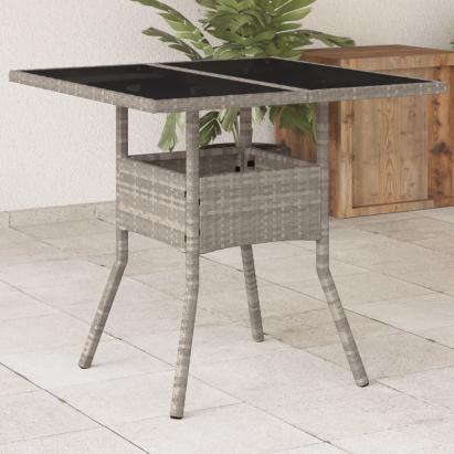 Masă grădină blat din sticlă gri deschis 80x80x75 cm poliratan GartenMobel Dekor