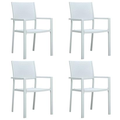 Scaune de grădină, 4 buc., alb, plastic, aspect ratan GartenMobel Dekor