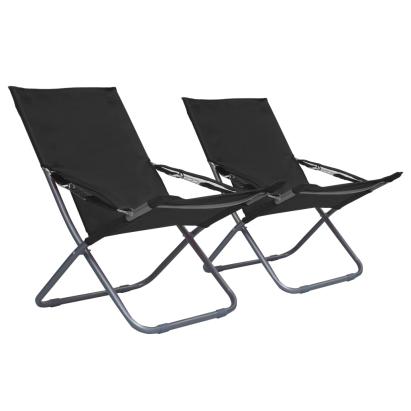 Scaune de plajă pliante, 2 buc., negru, material textil GartenMobel Dekor