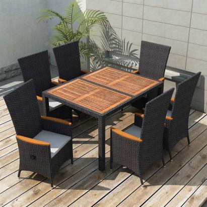 Set mobilier de exterior 7 piese negru poliratan lemn de acacia GartenMobel Dekor