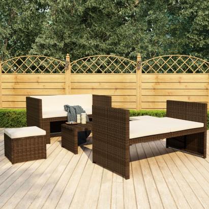 Set mobilier de grădină cu perne, 5 piese, maro, poliratan GartenMobel Dekor