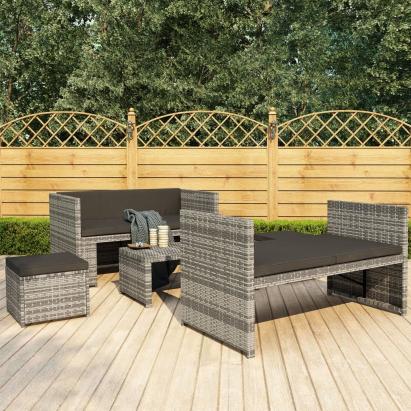 Set mobilier de grădină cu perne, 5 piese, gri, poliratan GartenMobel Dekor