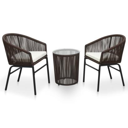 Set mobilier de bistro cu perne, 3 piese, maro, ratan PE   GartenMobel Dekor