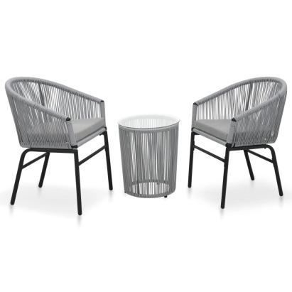 Set mobilier de bistro cu perne, 3 piese, gri, ratan PE GartenMobel Dekor