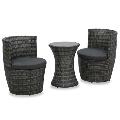 Set mobilier de bistro cu perne, 3 piese, gri, poliratan GartenMobel Dekor