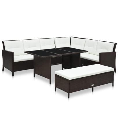 Set mobilier de grădină cu perne, 3 piese, maro, poliratan GartenMobel Dekor