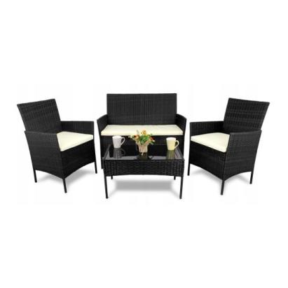 Set mobilier gradina/terasa, poliratan, negru cu perne crem, 1 masa, 2 fotolii, 1 canapea, Medi GartenVIP DiyLine