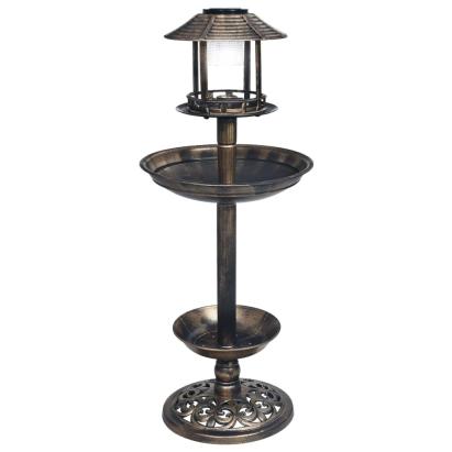 Baie pentru păsări decorativă, cu LED alimentat solar, plastic GartenMobel Dekor