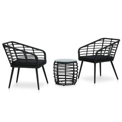 Set mobilier de bistro, 3 piese, negru, poliratan GartenMobel Dekor