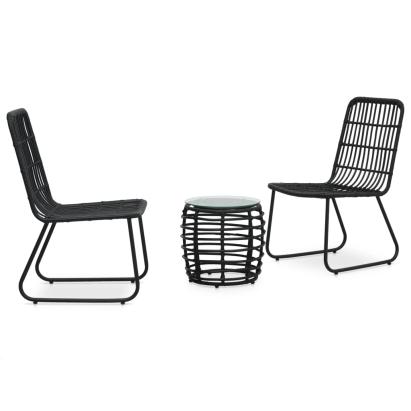 Set mobilier de bistro, 3 piese, negru, poliratan GartenMobel Dekor