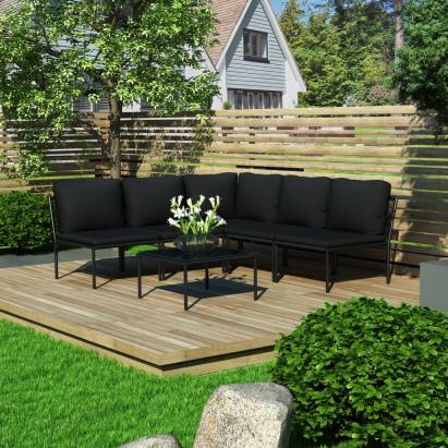 Set mobilier de grădină cu perne, 6 piese, negru, PVC GartenMobel Dekor