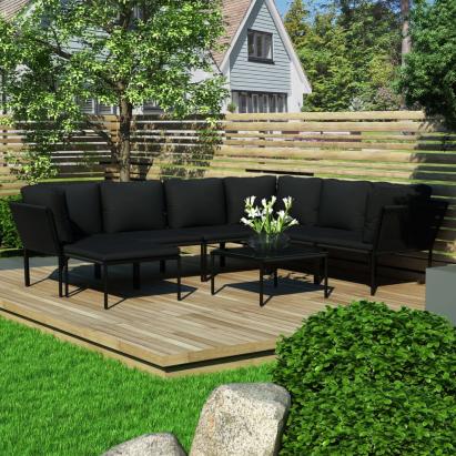 Set mobilier de grădină cu perne, 8 piese, negru, PVC GartenMobel Dekor