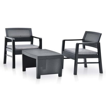 Set mobilier de grădină, 3 piese, antracit, plastic GartenMobel Dekor