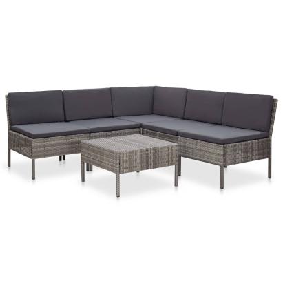Set mobilier de grădină cu perne, 6 piese, gri, poliratan GartenMobel Dekor
