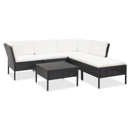 Set mobilier de grădină cu perne, 6 piese, negru, poliratan GartenMobel Dekor