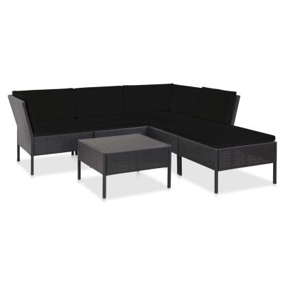 Set mobilier de grădină cu perne, 6 piese, negru, poliratan GartenMobel Dekor