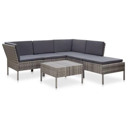 Set mobilier de grădină cu perne, 6 piese, gri, poliratan GartenMobel Dekor