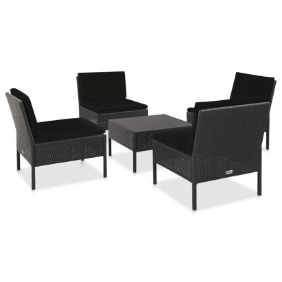 Set mobilier de grădină cu perne, 5 piese, negru, poliratan GartenMobel Dekor