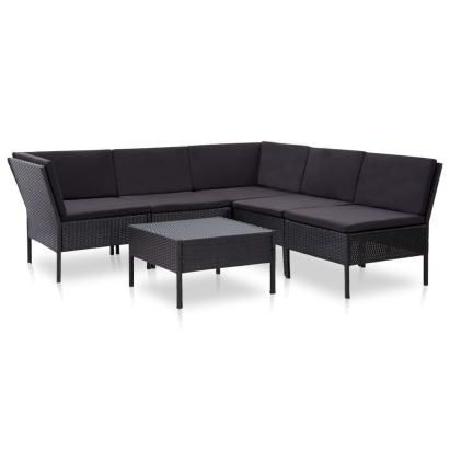 Set mobilier de grădină cu perne, 6 piese, negru, poliratan GartenMobel Dekor