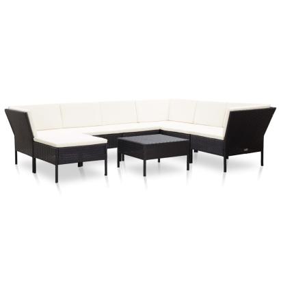 Set mobilier de grădină cu perne, 8 piese, negru, poliratan GartenMobel Dekor
