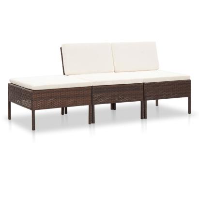 Set mobilier de grădină cu perne, 3 piese, maro, poliratan GartenMobel Dekor