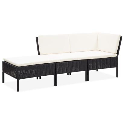 Set mobilier de grădină cu perne, 3 piese, negru, poliratan GartenMobel Dekor