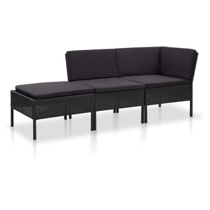 Set mobilier de grădină cu perne, 3 piese, negru, poliratan GartenMobel Dekor