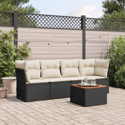 Set mobilier de grădină cu perne, 5 piese, negru, poliratan GartenMobel Dekor