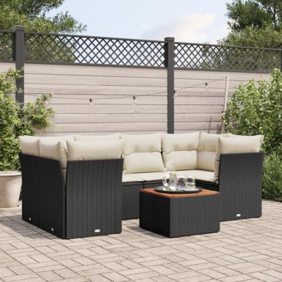 Set canapele de grădină cu perne, 7 piese, negru, poliratan GartenMobel Dekor