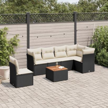 Set canapele de grădină cu perne, 7 piese, negru, poliratan GartenMobel Dekor