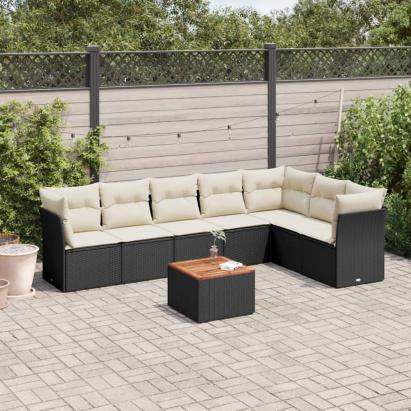 Set mobilier de grădină cu perne, 8 piese, negru, poliratan GartenMobel Dekor