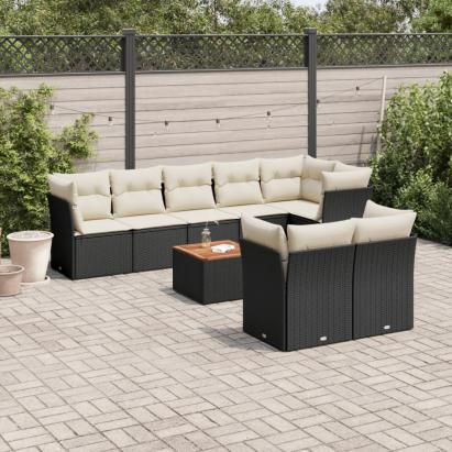 Set mobilier de grădină cu perne, 9 piese, negru, poliratan GartenMobel Dekor