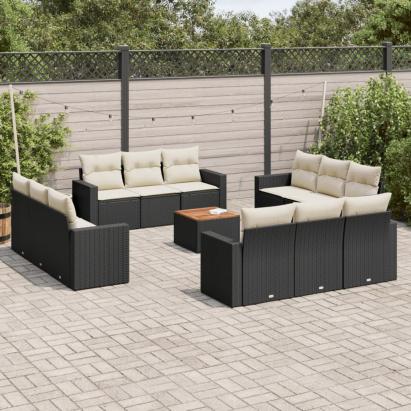 Set mobilier de grădină cu perne, 13 piese, negru, poliratan GartenMobel Dekor