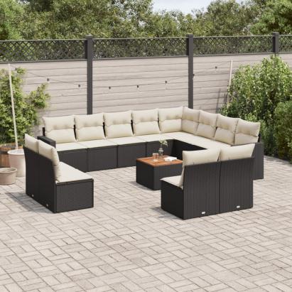 Set mobilier de grădină cu perne, 13 piese, negru, poliratan GartenMobel Dekor
