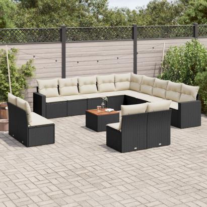 Set mobilier de grădină cu perne, 14 piese, negru, poliratan GartenMobel Dekor